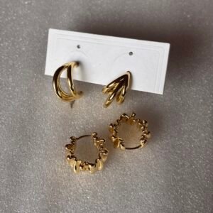 Textured Pair + Wavy hoops + Three band mini hoops