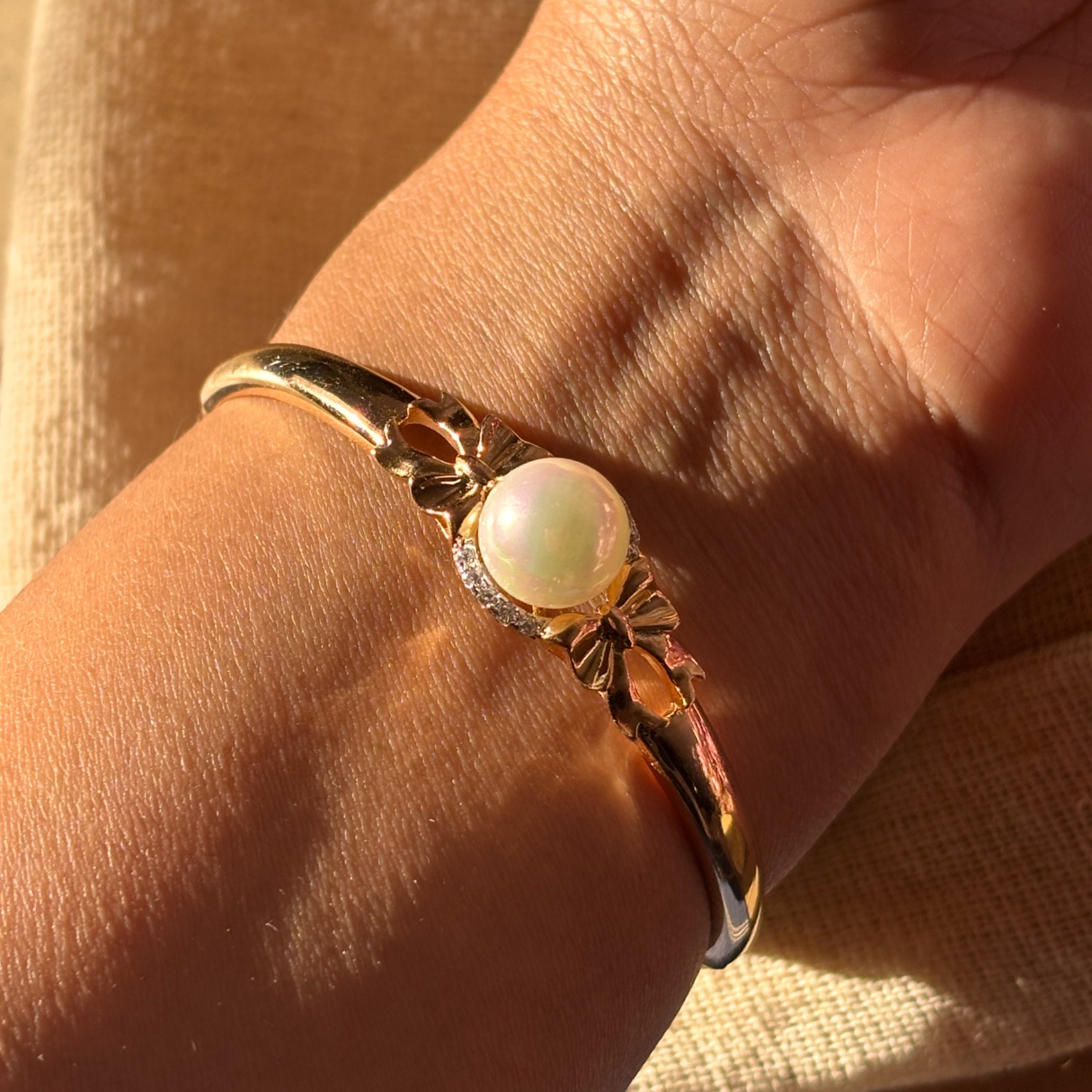 Gold Pearl Cuff Bracelet - Image 2